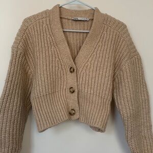 Zara Creamy Beige Chunky Cropped Cardigan